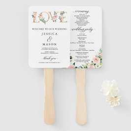 Leque Love Blush Florals Wedals Program Fan