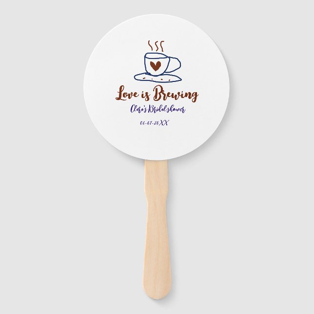 Leque Love is Brewing brown blue bridal shower add name  (Frente)