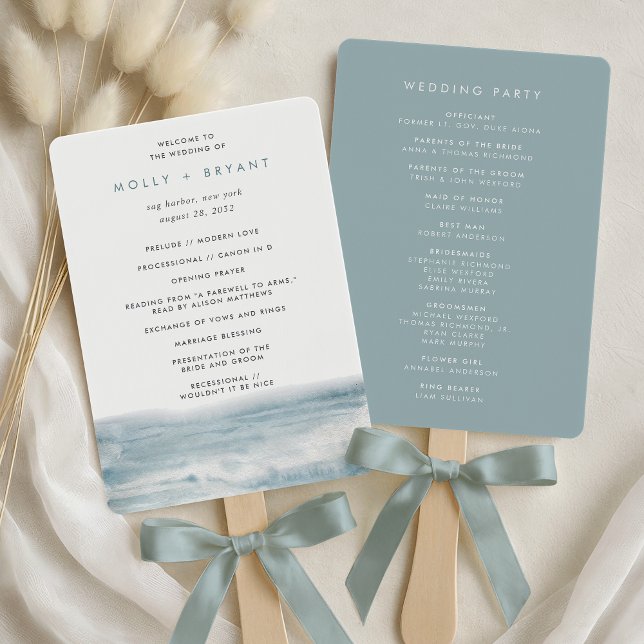 Leque Low Tide Coastal Watercolor Wedding Program (Criador carregado)