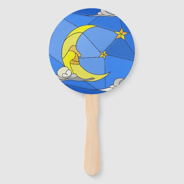 Leque Lua de vidro, estrelas e ventilador da mão das nuv (Frente)