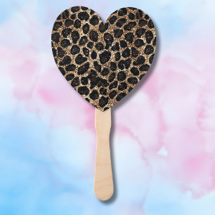 Leque Luxo Glitter Dourado Marrom Preto Padrão Leopardo