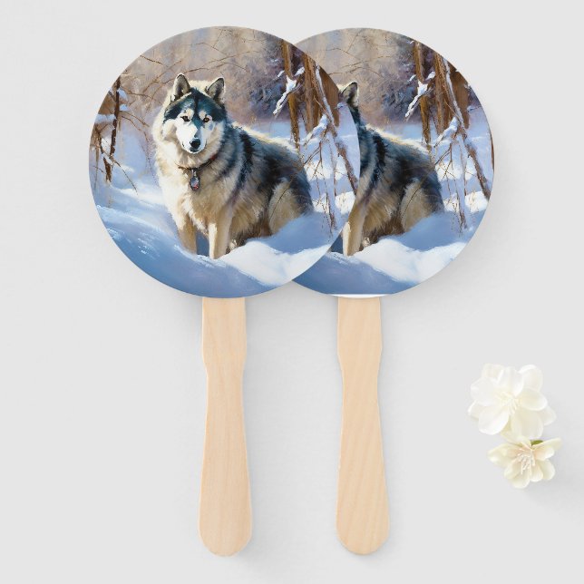 Leque Malamute Aaskan Deixe Nevar Natal (Frente e Verso)