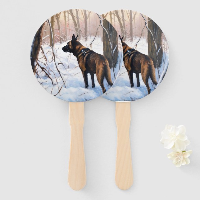 Leque Malinois Belga Deixe Nevar Natal (Frente e Verso)
