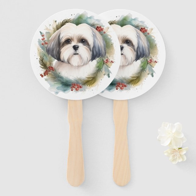 Leque Malti Tzu Christmas Wreath Festivo Pup (Frente e Verso)