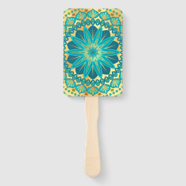Leque Mandala Flor de Ouro Azul