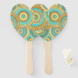 Leque Mandala Sobreposto Azul Marrom Dourado