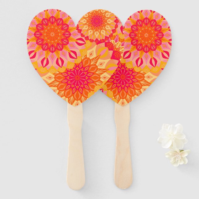 Leque Mandala Sobreposto Laranja Rosa Amarelo (Frente e Verso)