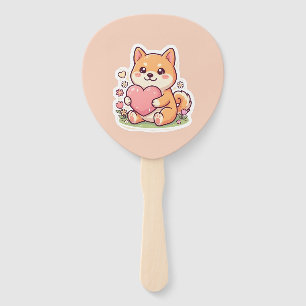 Leque Manual Cute Kawaii Shiba Inu Cachorro Coraçã