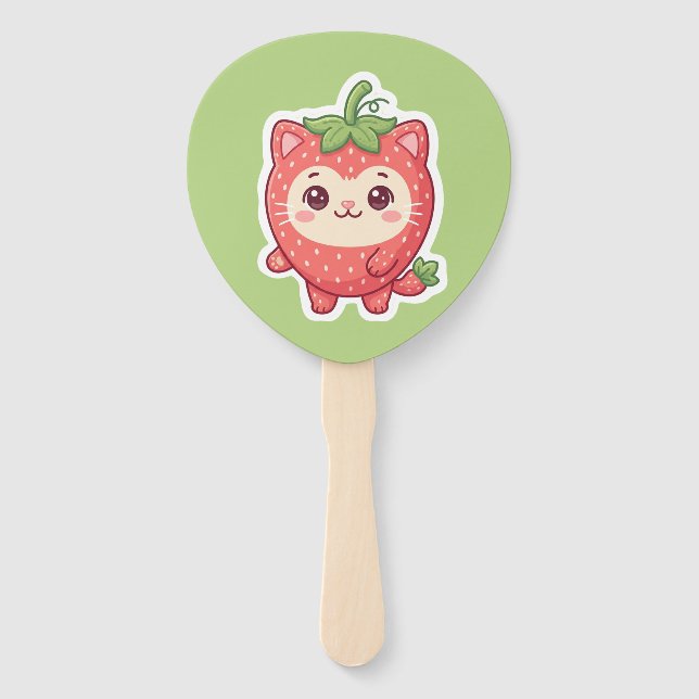 Leque Manual de Gatinho Morango Kawaii Fofo (Verso)