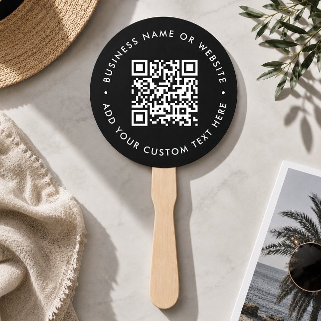 Leque Manual | Logotipo de Código QR Personalizado (Modern event hand fan with scannable QR design for events tables, warm venues & promo merchansie)