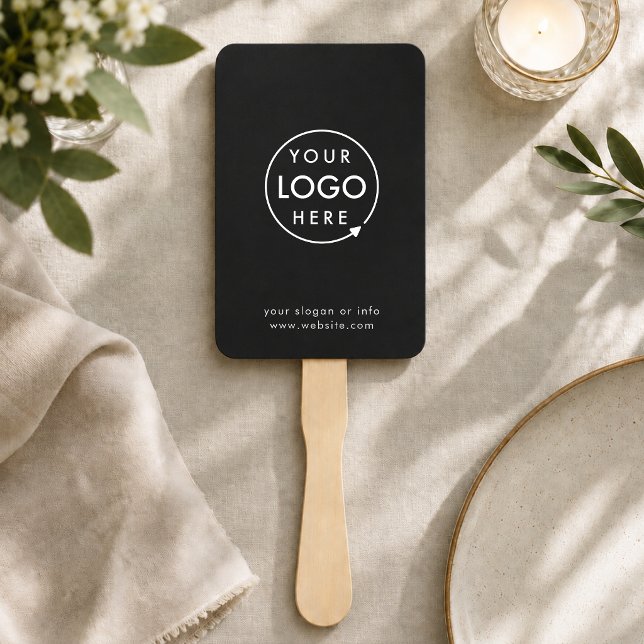 Leque Manual | Remo de Evento DIY Preto com Logoti (Personalized paddle fans guests can use at ceremonies, galas, conferences, and warm venues)