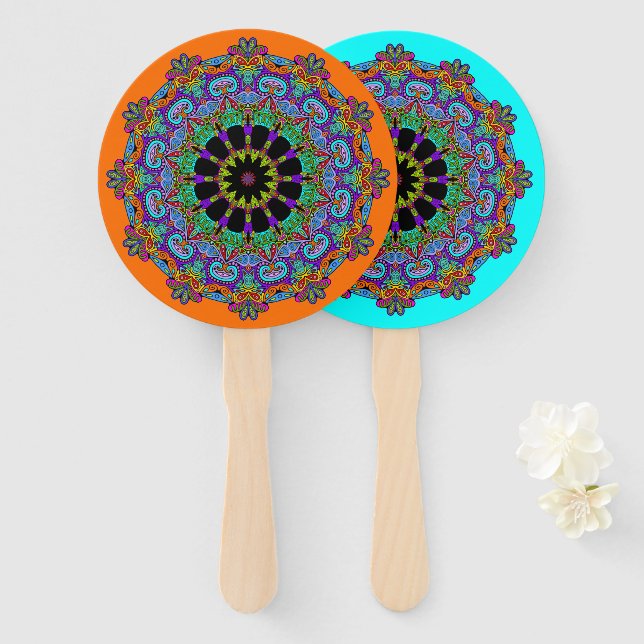 Leque Manuscrito Mandala Relógio Face 24 (Frente e Verso)