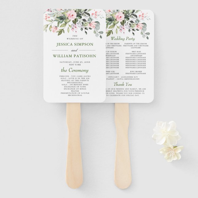 Leque Mão Do Programa De Casamento Eucalyptus Com Aquare (Frente e Verso)