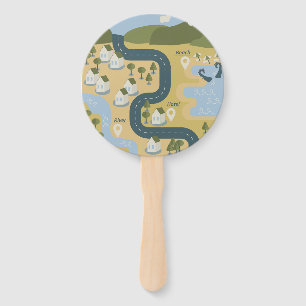 Leque mapa de viagem de férias do cenário de cartoon na