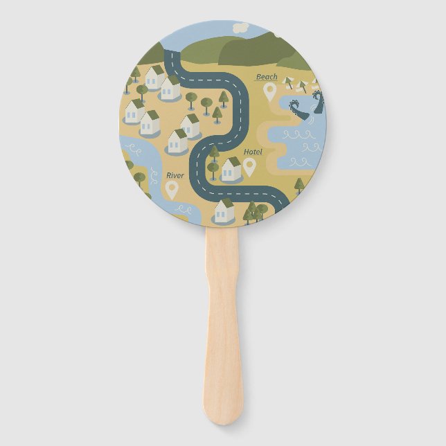 Leque mapa de viagem de férias do cenário de cartoon na  (Frente)