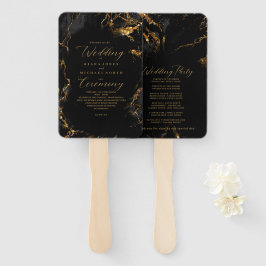 Leque Marble Glitter Wedding Program Black Dourado ID644