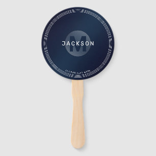 Leque Marinho azul moderno, monograma personalizado simp