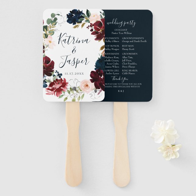 Leque Marinho Burgundy Fall Floral Wreath Casamento (Frente e Verso)