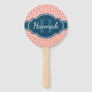 Leque Marinho de Padrão Pontilhado Branco Rosa Monogram