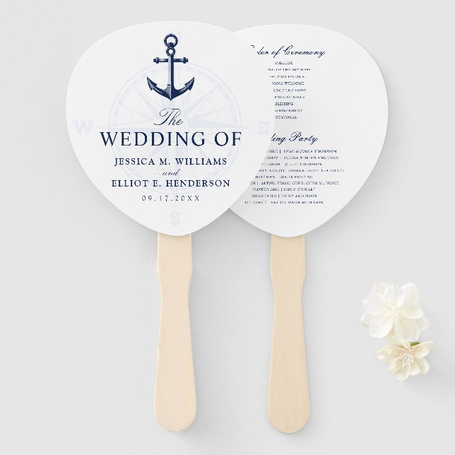 Leque Marinho Personalizado de Âncora de Casamento de Te (Frente e Verso)