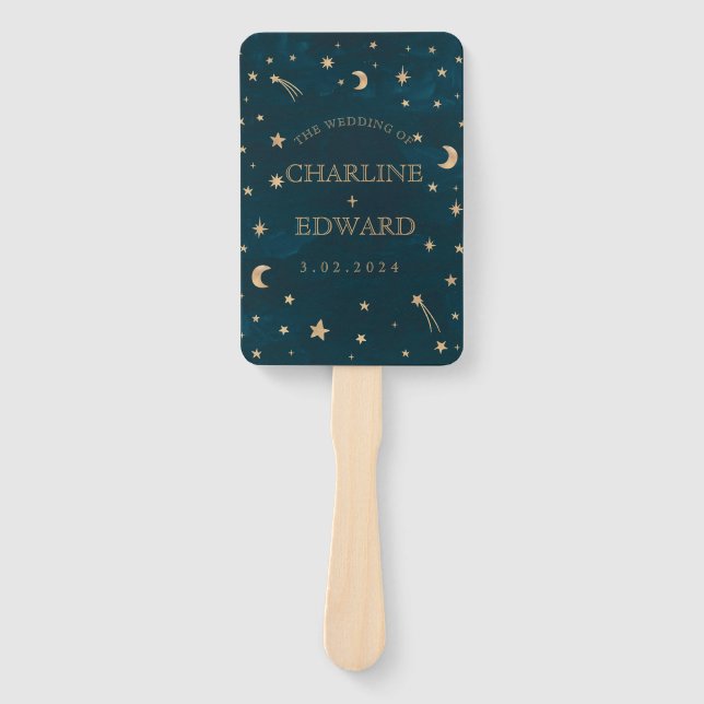 Leque Marinho Whimsical Dourado Stars Programas Lua Casa (Frente)