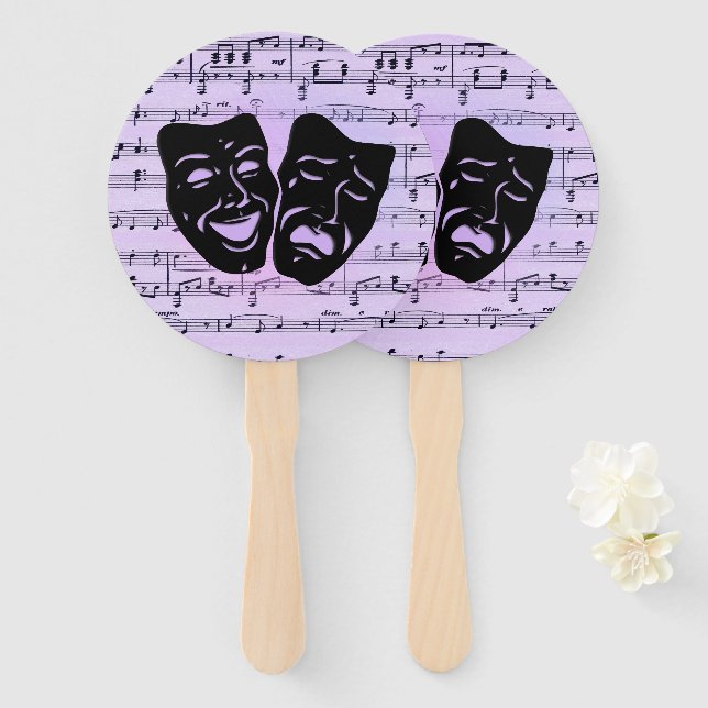 Leque Máscaras de Música e Teatro Roxas (Frente e Verso)
