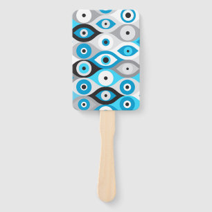 Leque Mau grego Padrão de olhos Blues e cinza