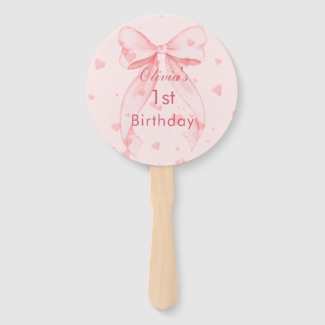 Leque Menina do Laço Rosa Primeiro Aniversário  (Frente)