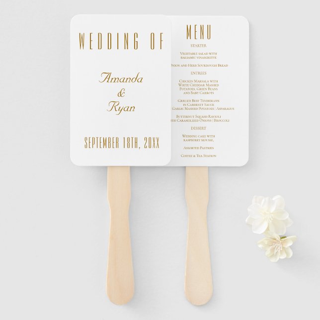 Leque Menu de Casamento de Script de Ouro Moderno Simple (Frente e Verso)