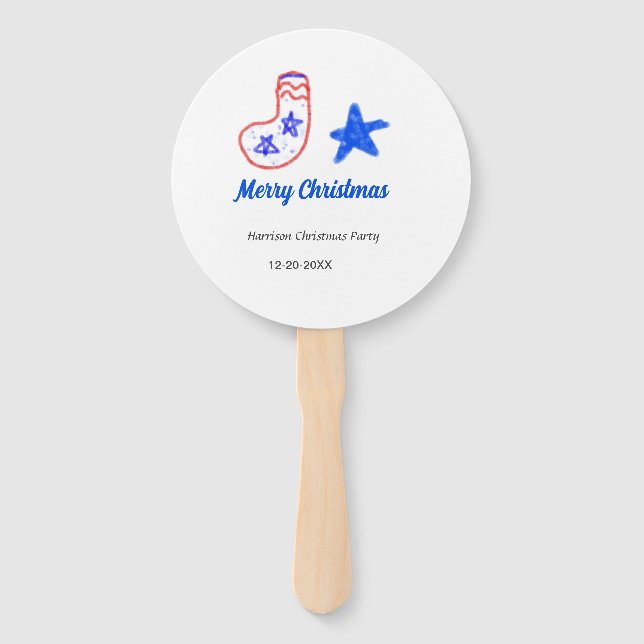 Leque Merry Christmas blue star red stockings name date  (Frente)