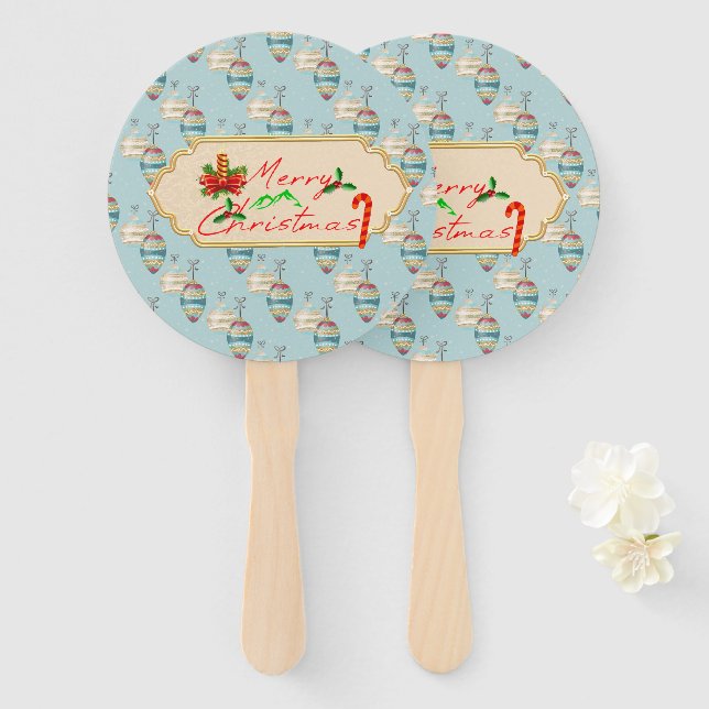 Leque Merry Christmas Hand Fan – Festive Holiday Design  (Frente e Verso)