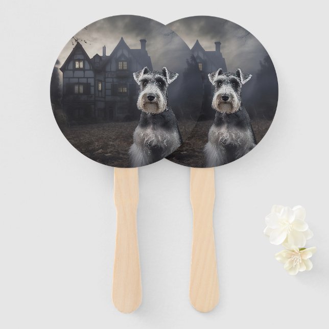 Leque Miniature Schnauzer Halloween Assustador (Frente e Verso)