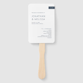 Leque Minimal Navy Blue & White Monogram Wedding Program