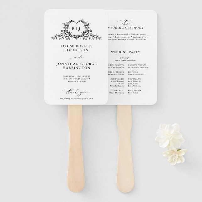 Leque Minimalist Calligraphy monogram Wedding Program (Frente e Verso)