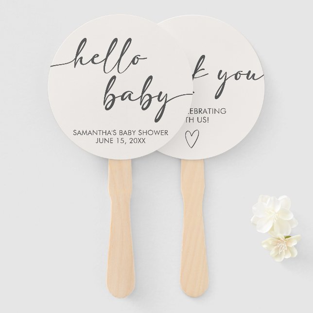 Leque Minimalist Hello Baby Baby Shower (Frente e Verso)