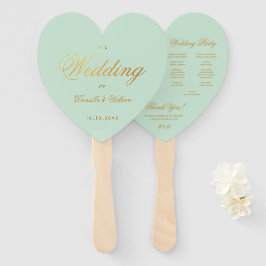 Leque Mint Wedding Program Faux Dourado Script Green Hea