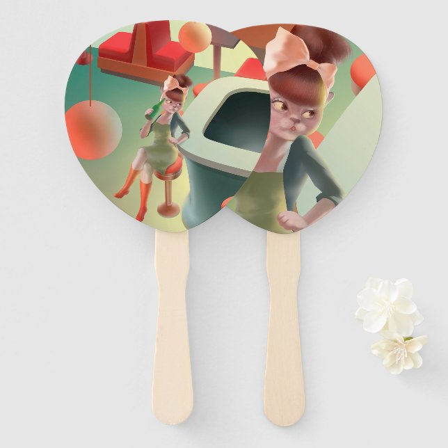 Leque Miss Meow - Bar Noturno (Frente e Verso)