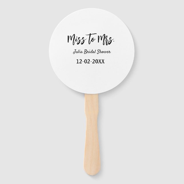 Leque Miss to Mrs bridal shower stylish simple add name  (Frente)
