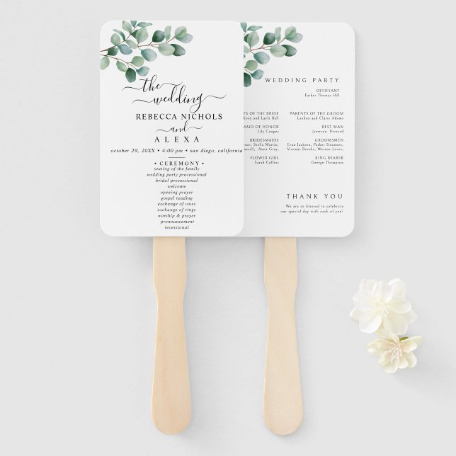 Leque Modern Eucalyptus Greenery Wedding (Frente e Verso)