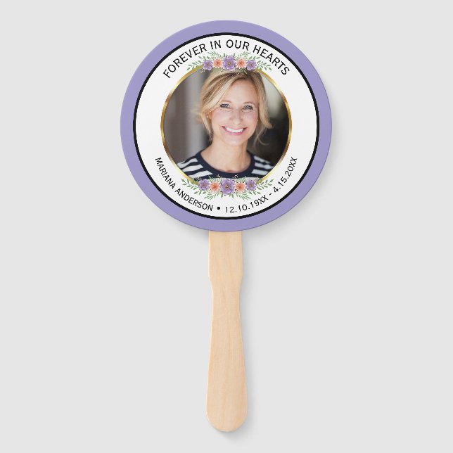 Leque Modern Lavender Floral Memorial Photo  (Frente)