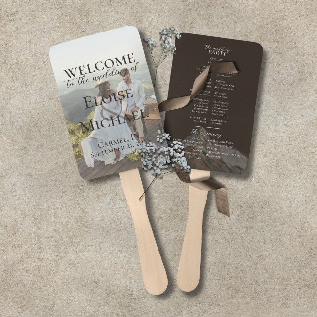Leque Modern Photo Rustic Brown Wedding Program Fan (Modern Photo Rustic Brown Wedding Program Fan)