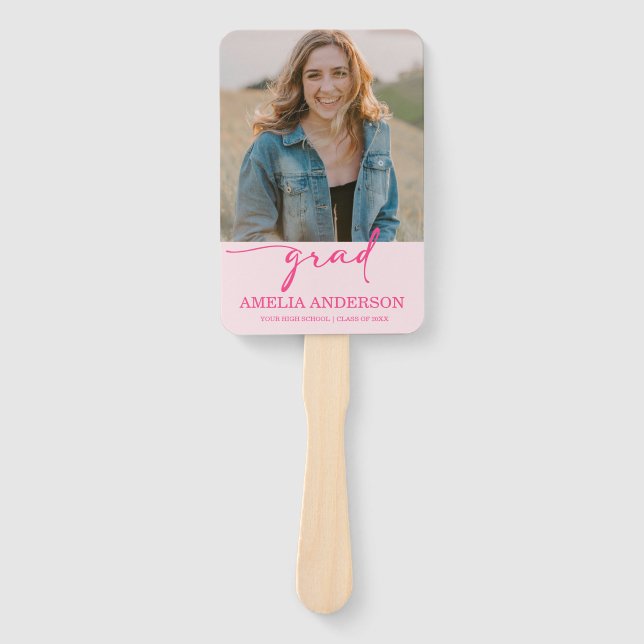 Leque Modern Pink Bow Graduation Class of 2026 Photo (Frente)