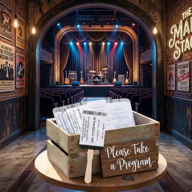 Leque Modern Rock Concert Ticket Wedding Program (Concert Ticket Wedding program fans for your music themed wedding)