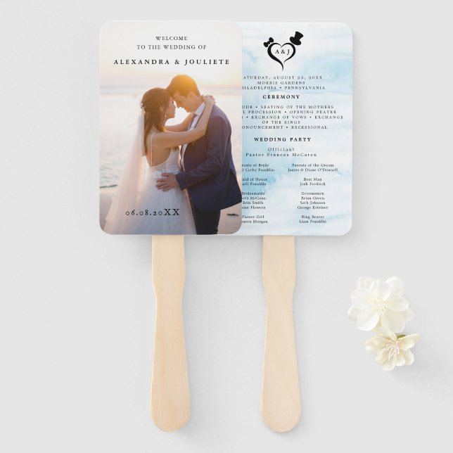 Leque Modern Wedding Program Fans with Photo (Frente e Verso)