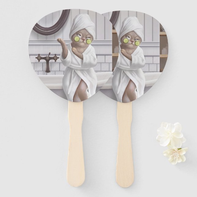 Leque Modo Recharge - Miss Meow na Bathrobe (Frente e Verso)