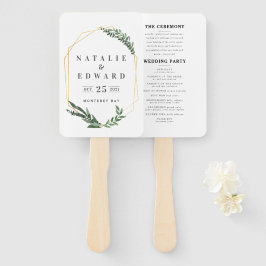 Leque mola aquosa dourada moldura geométrica casamento