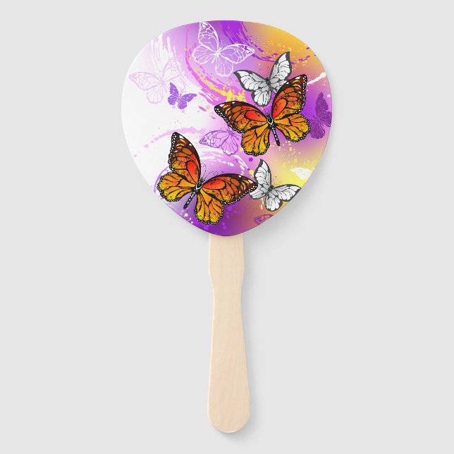 Leque Monarch Butterflies on Purple Background (Frente)