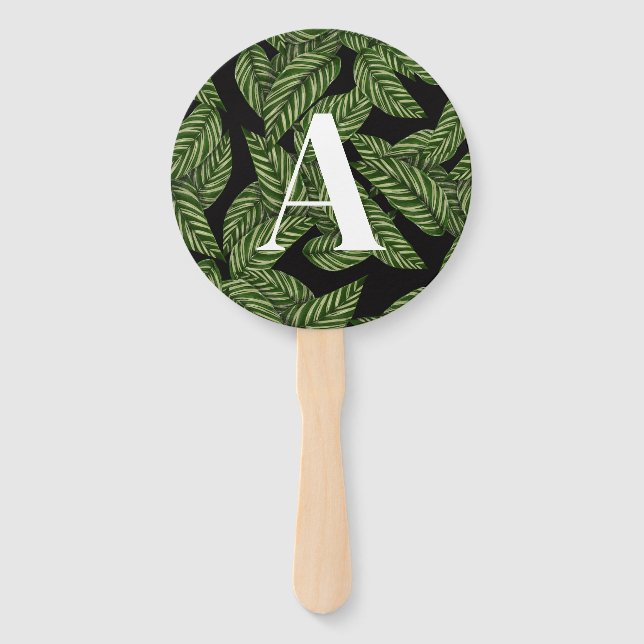 Leque Monograma de Impressão de Planta de Folha Tropical (Frente)