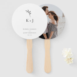 Leque Monograma Minimalista de Casamento com Foto e Folh