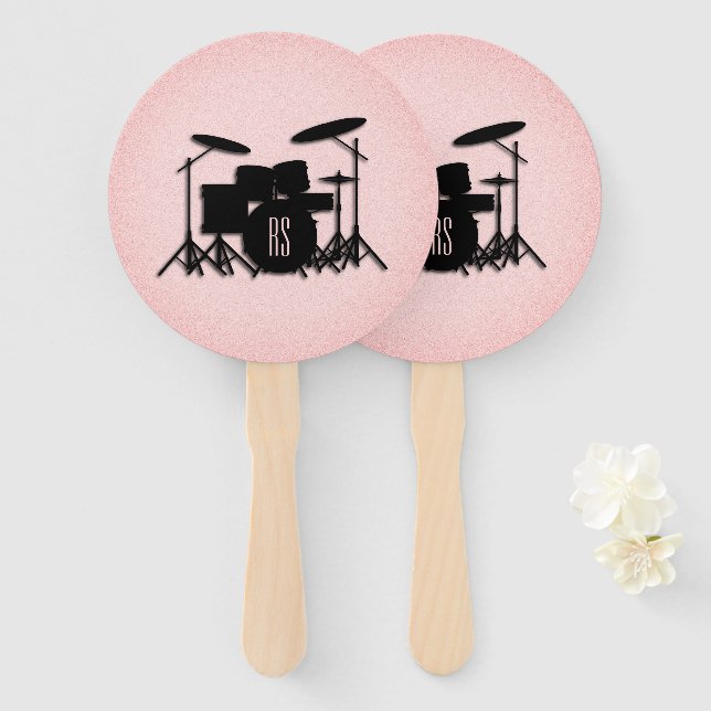 Leque Monogramo Drum Set Music Design Rosa (Frente e Verso)
